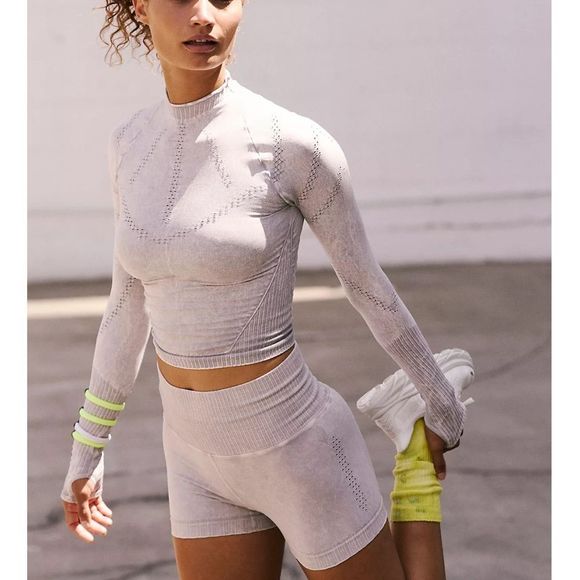 FREE PEOPLE | NWOT Good Karma Running Shorts in Ice Grey * - Picture 5 of 7